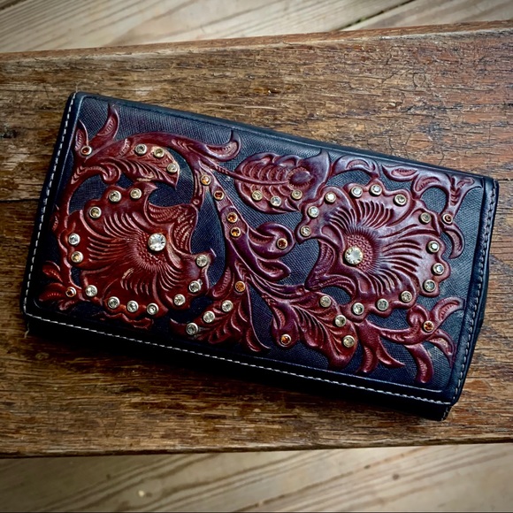 Handbags - Hand tooled leather wallet. Gorgeous detail.